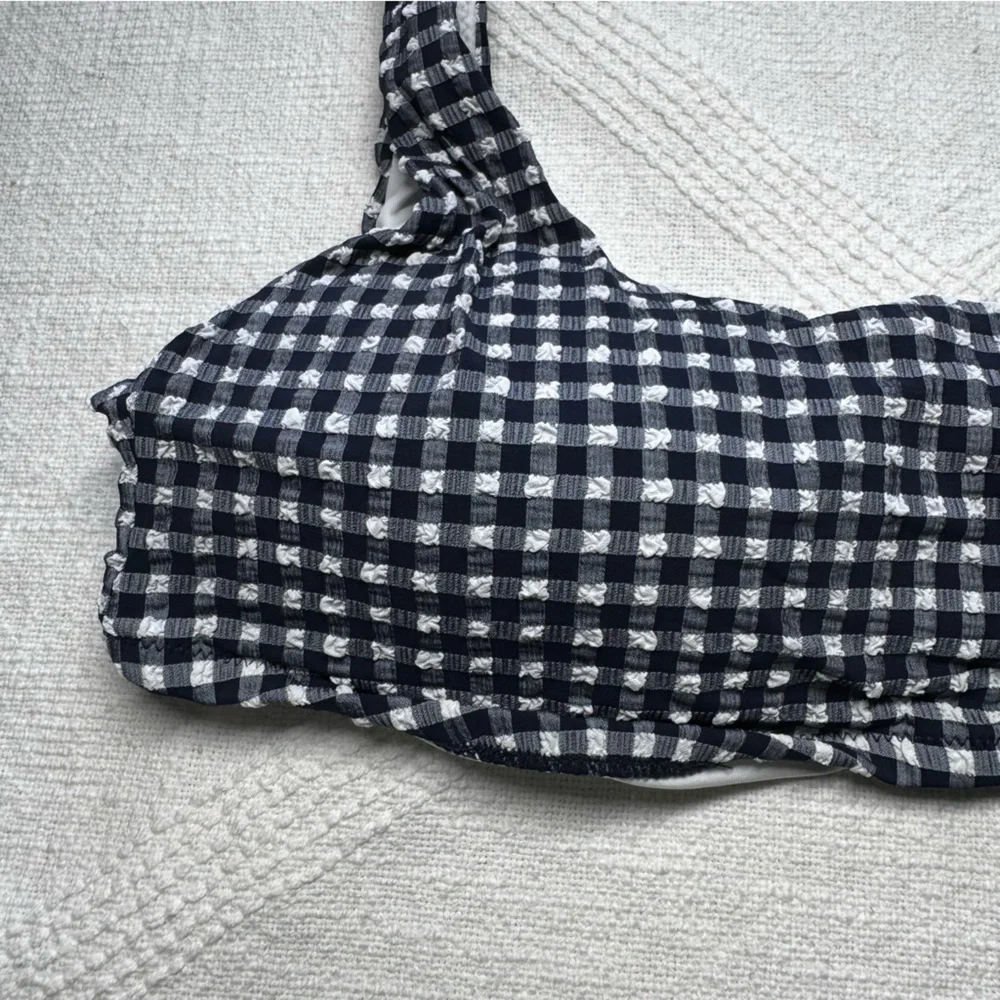 J Crew Swimsuit Scrunchie Square Neck Gingham Plaid Bikini Top NEW BE753